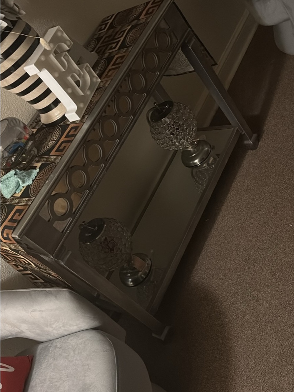 Decorative Metal Console Table with Mirrored Shelf - Gray